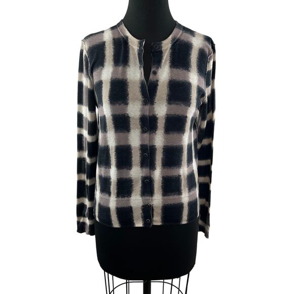 Marc By Marc Jacobs Gray White Top Cotton Check Print Button-Up Cardigan Small S - Picture 1 of 11